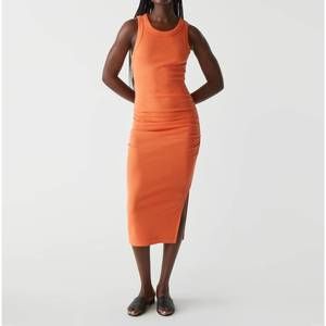 Michael Stars Orange Ribbed Sheath Midi Dress
